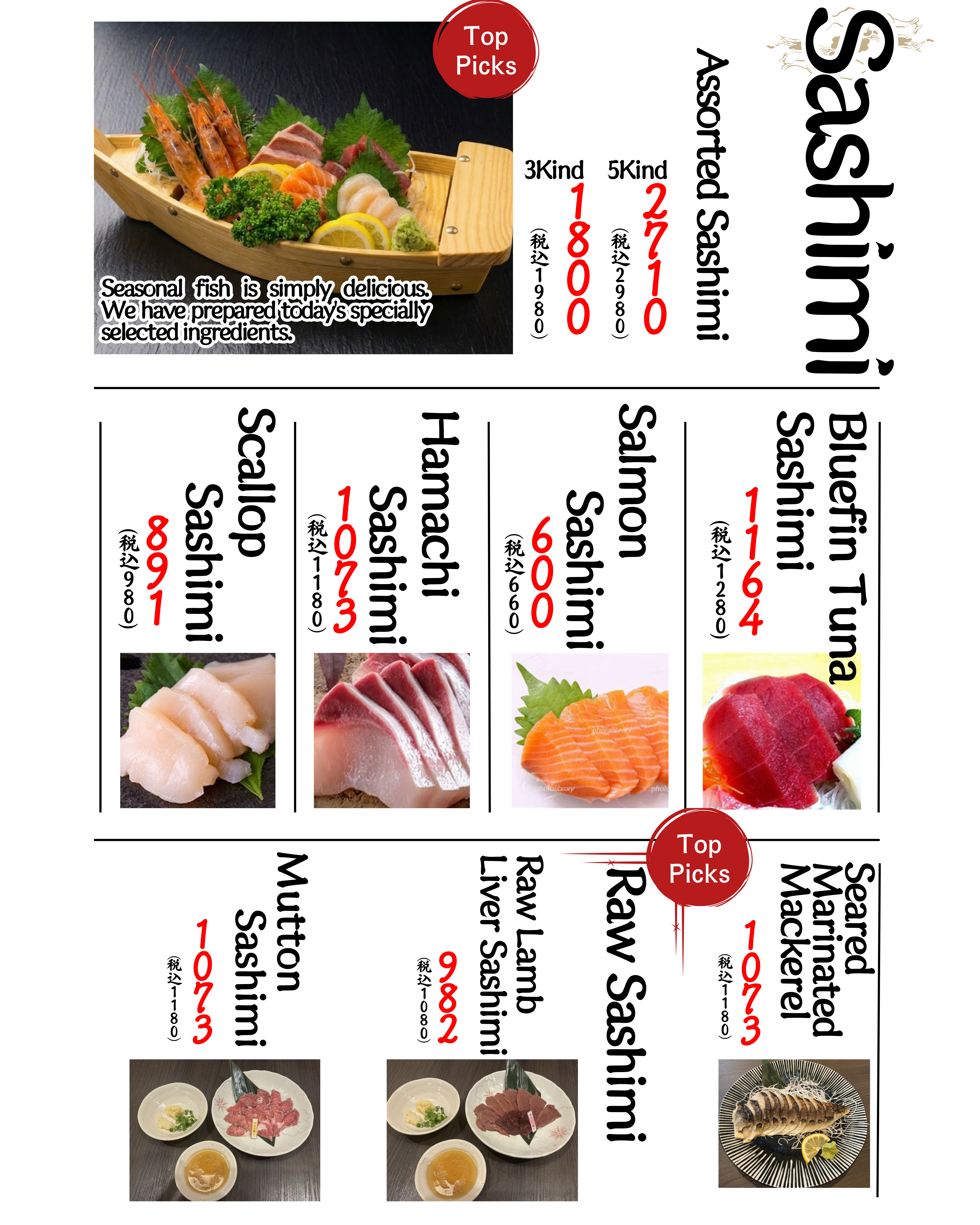 Sashimi menu